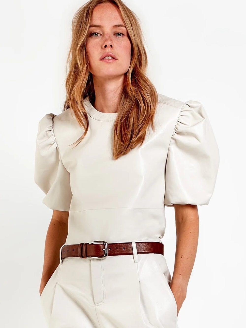 ASbyDF Mara Recyled Leather Top with Puff Sleeves